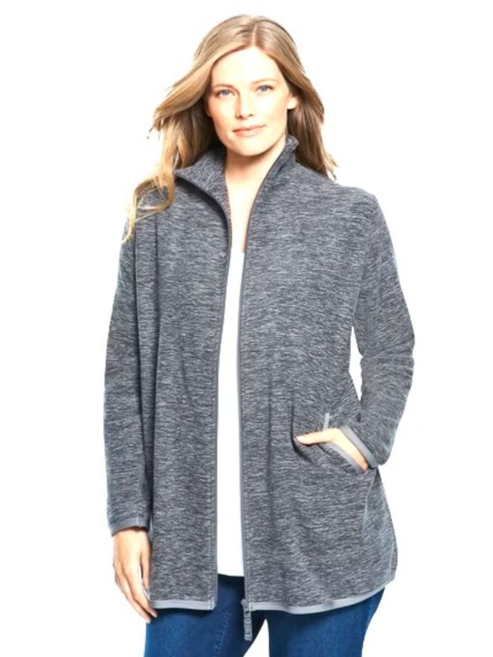 Zip-Front Microfleece Jacket Long Oversized Fleece-Size 3X